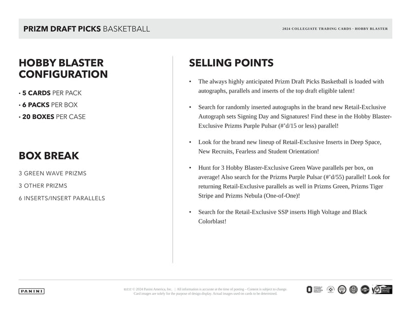 Panini Prizm Draft Picks Basketball 2024 Hobby Blaster Box